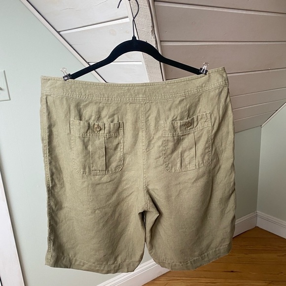 J. Jill 100% Linen Shorts Size 14 Tan Ecru Roll Hem Flat Front - Picture 6 of 12